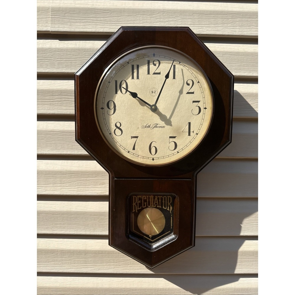 ANTIQUE  SETH THOMAS REGULATOR WAll CLOCK  Walnut or Mahogany? WORKS Every Hr